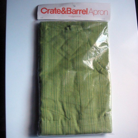 Crate&Barrel Green Duo Stripe Cooking Kitchen Apron